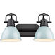 Duncan 2 Light 17 inch Matte Black Bath Vanity Wall Light in Seafoam